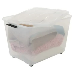 Iris Ohyama, Boîtes de rangement plastique sur roulette, 60L, Lot de 4, Transparent, TBR-60