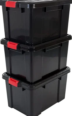 Iris Ohyama, Boîtes de Rangement Garage plastique, 50L, Lot de 3, Noir, SK-450