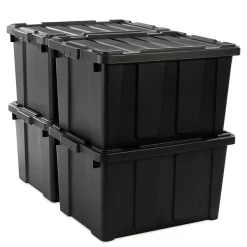 Iris Ohyama, Caisse Rangement avec Couvercle Robuste, 68L, Lot de 4, Noir, DDSKT-700