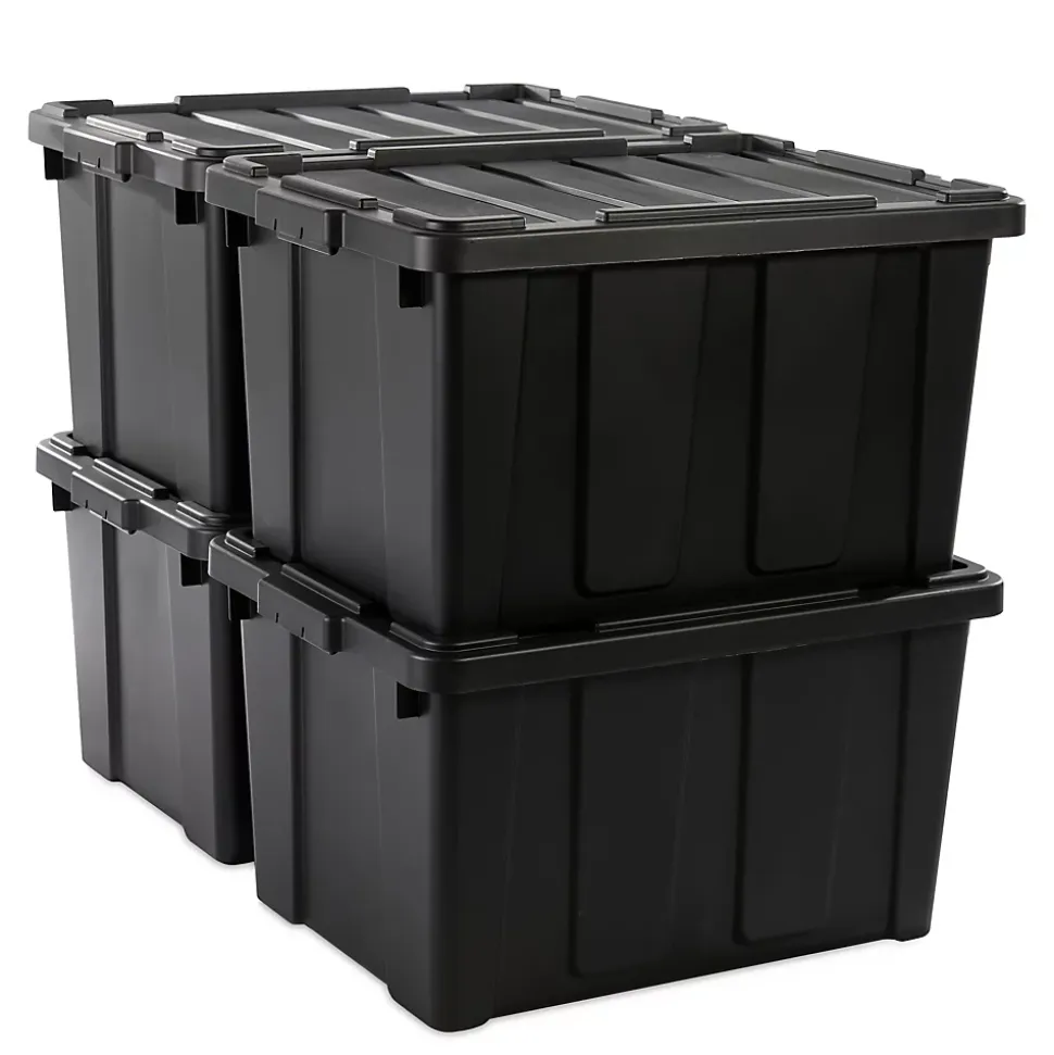 Iris Ohyama, Caisse Rangement avec Couvercle Robuste, 68L, Lot de 4, Noir, DDSKT-700