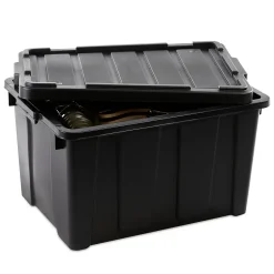 Iris Ohyama, Caisse Rangement avec Couvercle Robuste, 68L, Lot de 4, Noir, DDSKT-700