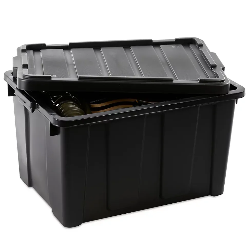 Iris Ohyama, Caisse Rangement avec Couvercle Robuste, 68L, Lot de 4, Noir, DDSKT-700