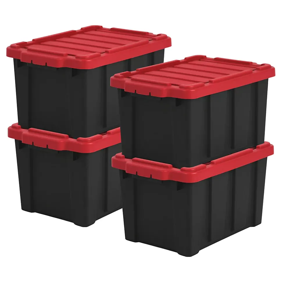 Iris Ohyama, Caisse Rangement avec Couvercle Robuste, 21L, Lot de 4, Rouge, DDSKT-210