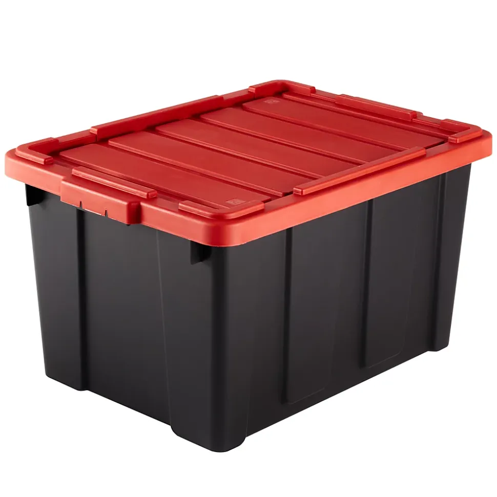 Iris Ohyama, Caisse Rangement avec Couvercle Robuste, 68L, Lot de 4, Rouge, DDSKT-700