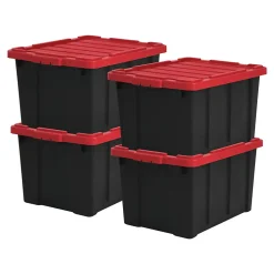 Iris Ohyama, Caisse Rangement avec Couvercle Robuste, 68L, Lot de 4, Rouge, DDSKT-700