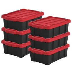 Iris Ohyama, Caisse Rangement avec Couvercle Robuste, 12,5L, Lot de 6, Rouge, DDSKT-130