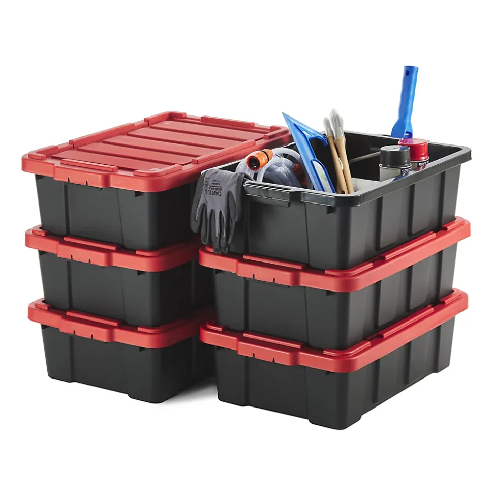 Iris Ohyama, Caisse Rangement avec Couvercle Robuste, 25L, Lot de 6, Rouge, DDSKT-230