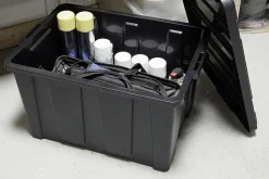 Iris Ohyama, Caisse Rangement avec Couvercle Robuste, 50L, Lot de 3, Noir, DDSKT-450