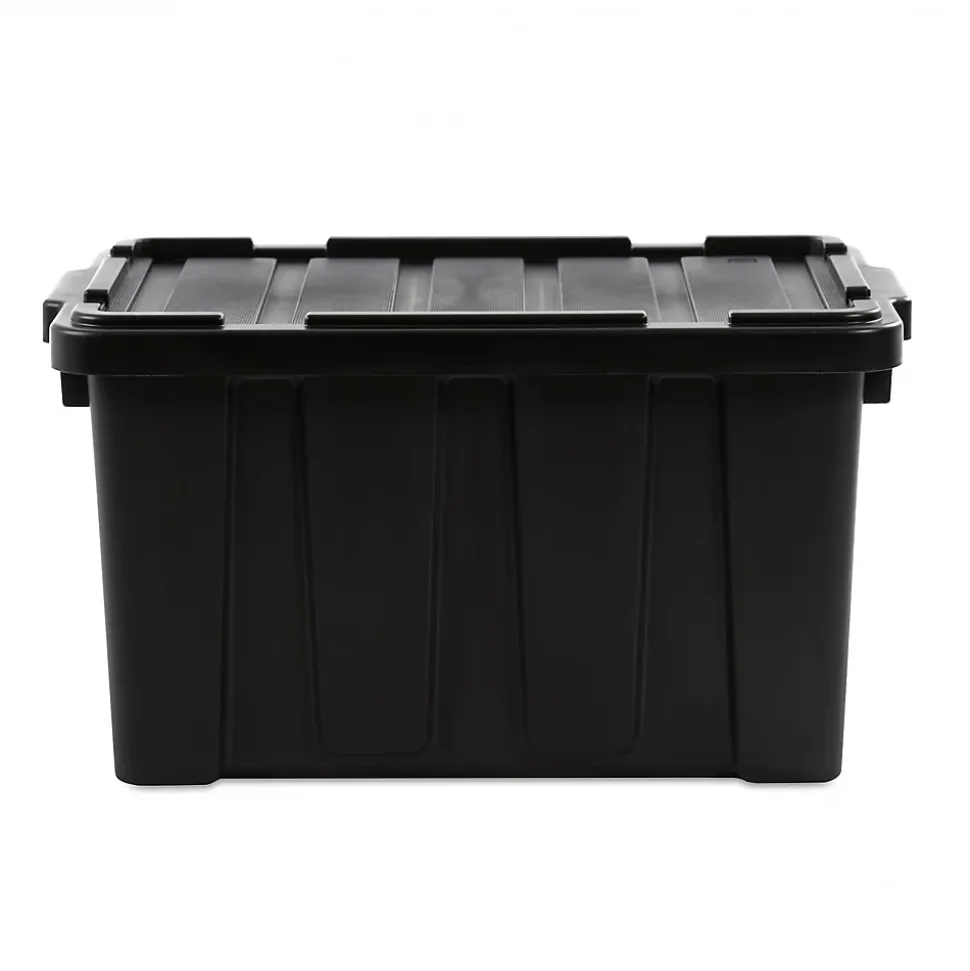 Iris Ohyama, Caisse Rangement avec Couvercle Robuste, 50L, Lot de 3, Noir, DDSKT-450