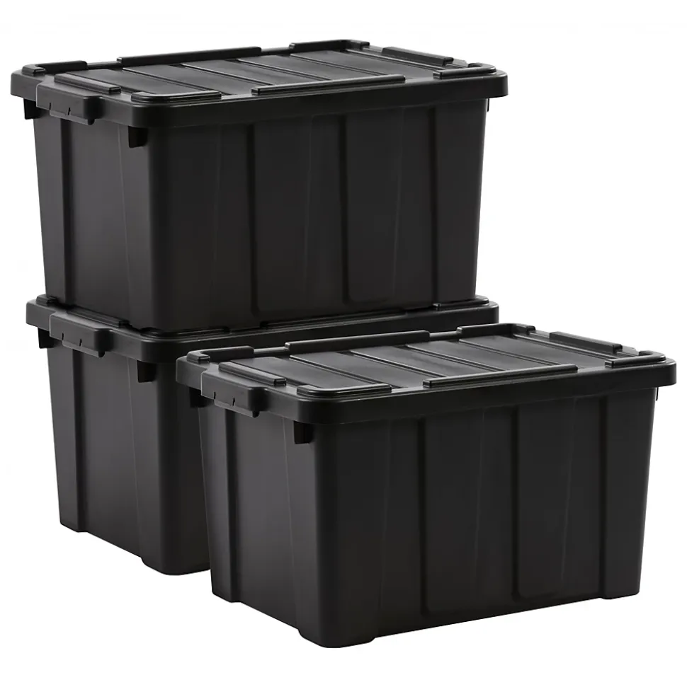 Iris Ohyama, Caisse Rangement avec Couvercle Robuste, 50L, Lot de 3, Noir, DDSKT-450