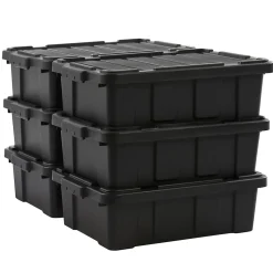 Iris Ohyama, Caisse Rangement avec Couvercle Robuste, 25L, Lot de 6, Noir, DDSKT-230