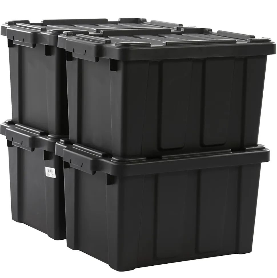 Iris Ohyama, Caisse Rangement avec Couvercle Robuste, 21L, Lot de 4, Noir, DDSKT-210