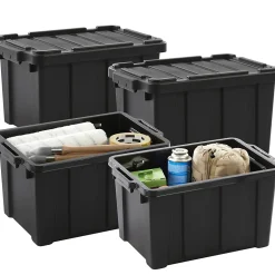 Iris Ohyama, Caisse Rangement avec Couvercle Robuste, 21L, Lot de 4, Noir, DDSKT-210