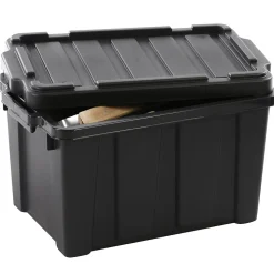 Iris Ohyama, Caisse Rangement avec Couvercle Robuste, 21L, Lot de 4, Noir, DDSKT-210