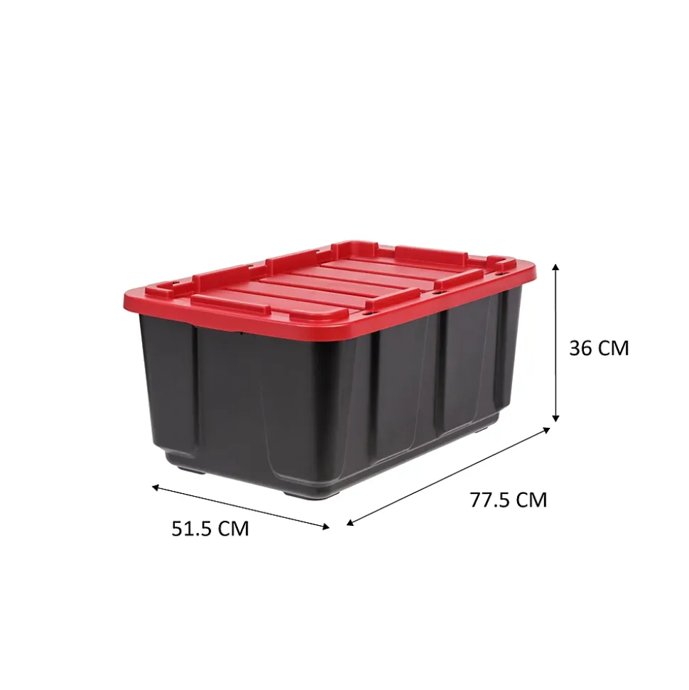 Iris Ohyama, Caisse Rangement avec Couvercle Robuste, 100L, Lot de 3, Noir, UTB-27