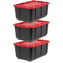 Iris Ohyama, Caisse Rangement avec Couvercle Robuste, 100L, Lot de 3, Noir, UTB-27