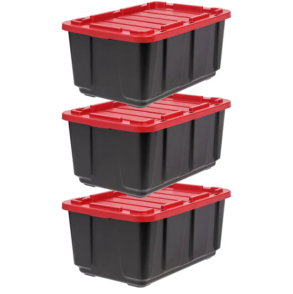 Iris Ohyama, Caisse Rangement avec Couvercle Robuste, 100L, Lot de 3, Noir, UTB-27