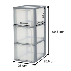 Iris Ohyama, Caisson de rangement plastique A4, 3 Grands Tiroirs, Gris, OCH-2300