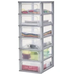 Iris Ohyama, Caisson de rangement plastique A4, 6 Tiroirs Moyens, Gris, OCH-2006