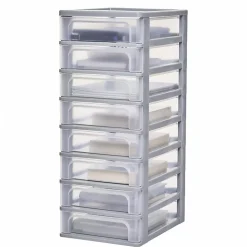 Iris Ohyama, Caisson de rangement plastique A4, 8 Petits Tiroris, Gris, OCH-2080