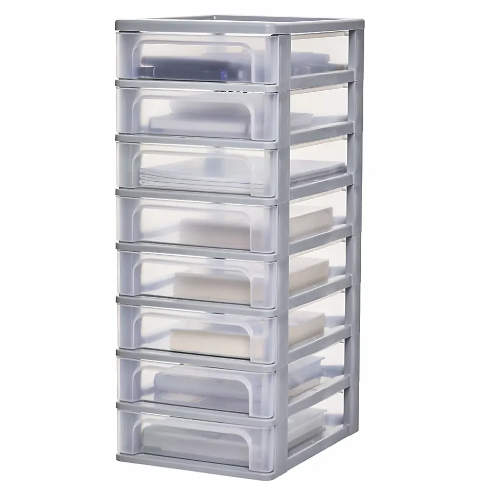 Iris Ohyama, Caisson de rangement plastique A4, 8 Petits Tiroris, Gris, OCH-2080