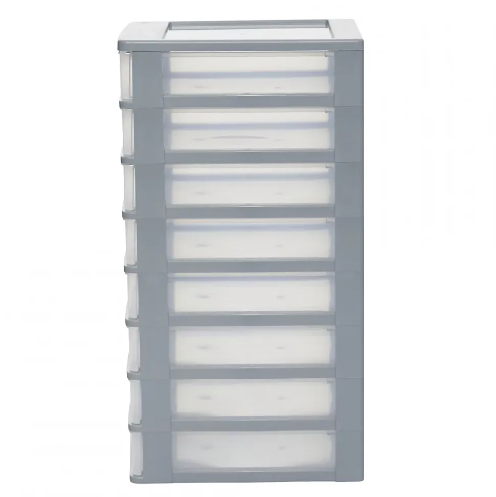 Iris Ohyama, Caisson de rangement plastique A4, 8 Petits Tiroris, Gris, OCH-2080