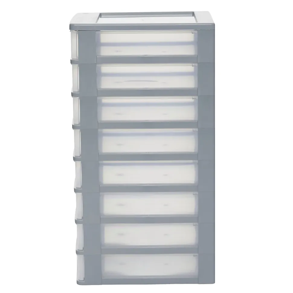 Iris Ohyama, Caisson de rangement plastique A4, 8 Petits Tiroris, Gris, OCH-2080