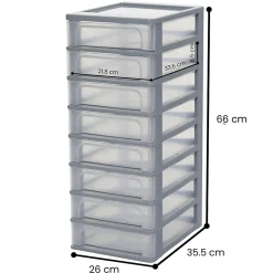 Iris Ohyama, Caisson de rangement plastique A4, 8 Petits Tiroris, Gris, OCH-2080