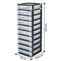 Iris Ohyama, Caisson de rangement plastique recyclé A4, 10 Petits Tiroirs, Noir, OCH-2100