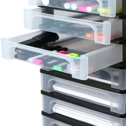 Iris Ohyama, Caisson de rangement plastique recyclé A4, 10 Petits Tiroirs, Noir, OCH-2100