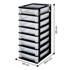 Iris Ohyama, Caisson de rangement plastique recyclé A4, 8 Petits Tiroris, Noir, OCH-2080