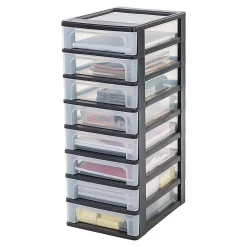 Iris Ohyama, Caisson de rangement plastique recyclé A4, 8 Petits Tiroris, Noir, OCH-2080