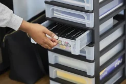 Iris Ohyama, Caisson de rangement plastique recyclé A4, 8 Petits Tiroris, Noir, OCH-2080