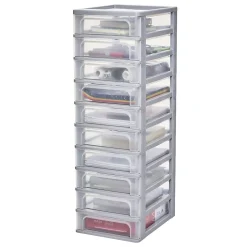 Iris Ohyama, Caisson de rangement plastique A4, 10 Petits Tiroirs, Gris, OCH-2100