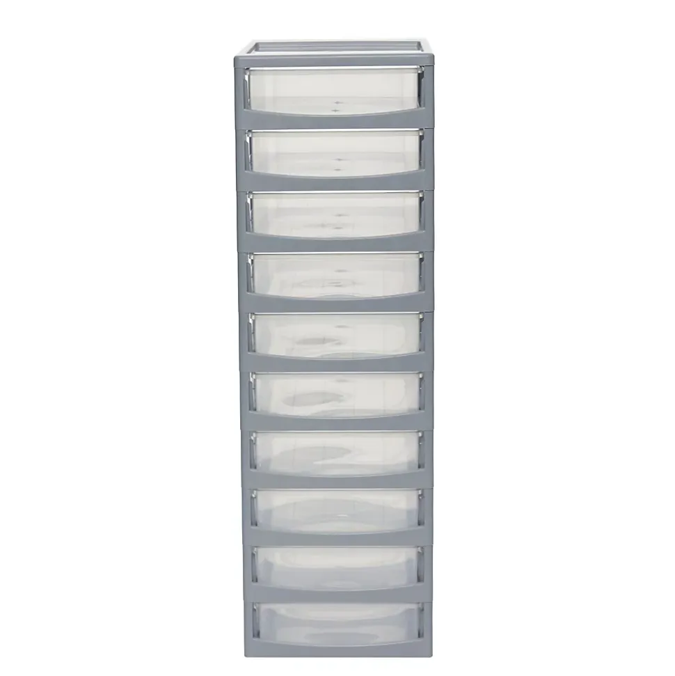 Iris Ohyama, Caisson de rangement plastique A4, 10 Petits Tiroirs, Gris, OCH-2100