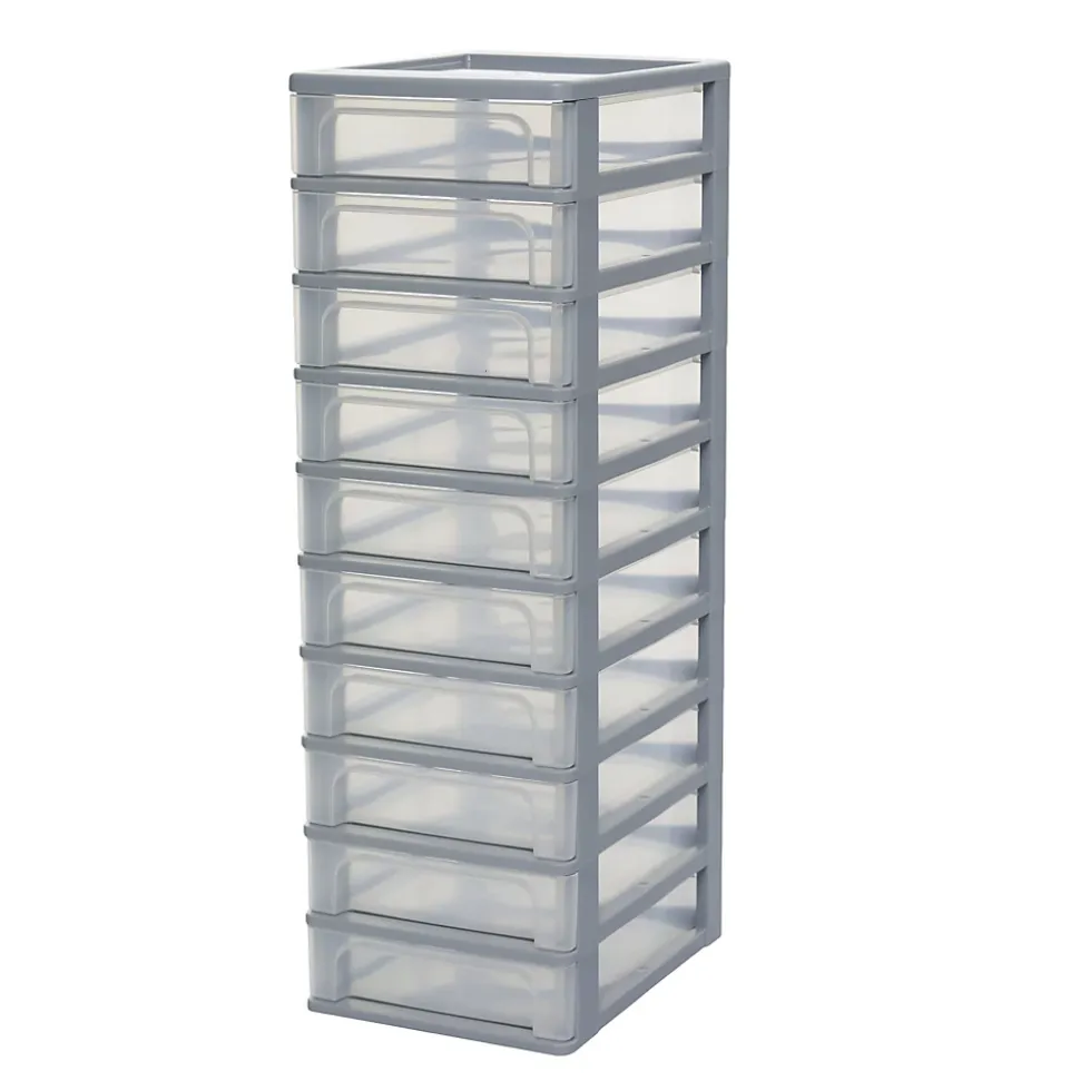 Iris Ohyama, Caisson de rangement plastique A4, 10 Petits Tiroirs, Gris, OCH-2100