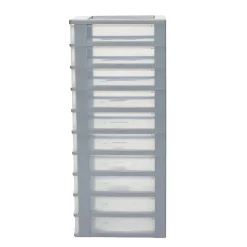 Iris Ohyama, Caisson de rangement plastique A4, 10 Petits Tiroirs, Gris, OCH-2100