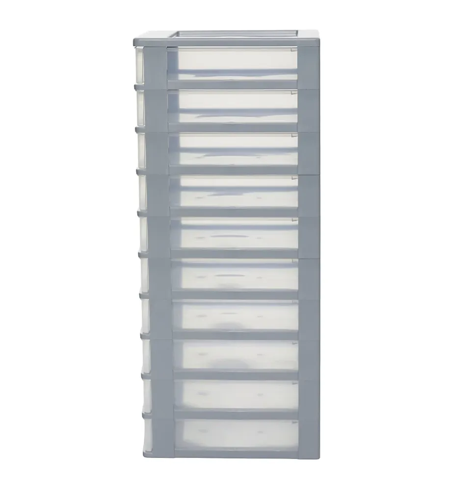 Iris Ohyama, Caisson de rangement plastique A4, 10 Petits Tiroirs, Gris, OCH-2100