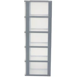 Iris Ohyama, Caisson de rangement plastique A4, 5 Grands Tiroirs, Gris, OCH-2500
