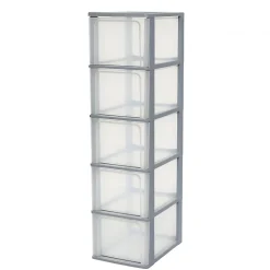 Iris Ohyama, Caisson de rangement plastique A4, 5 Grands Tiroirs, Gris, OCH-2500