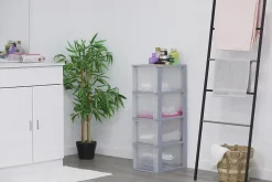 Iris Ohyama, Caisson de rangement plastique A4, 4 Grands Tiroirs, Gris, OCH-2400