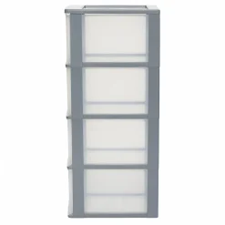 Iris Ohyama, Caisson de rangement plastique A4, 4 Grands Tiroirs, Gris, OCH-2400