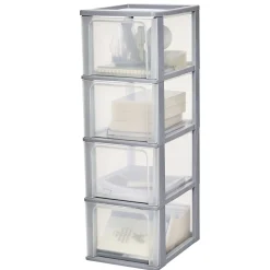 Iris Ohyama, Caisson de rangement plastique A4, 4 Grands Tiroirs, Gris, OCH-2400