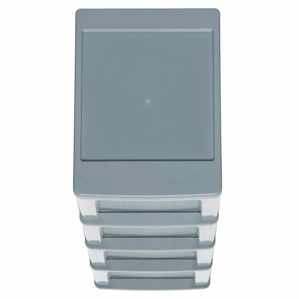 Iris Ohyama, Caisson de rangement plastique A4, 4 Grands Tiroirs, Gris, OCH-2400