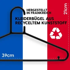 Iris Ohyama, Cintres plastique, Lot de 10 cintres pour vêtements, Noir, Sans BPA, Placards, Epais, Résistants, CHM-39