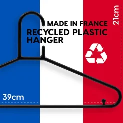 Iris Ohyama, Cintres plastique, Lot de 10 cintres pour vêtements, Noir, Sans BPA, Placards, Epais, Résistants, CHM-39