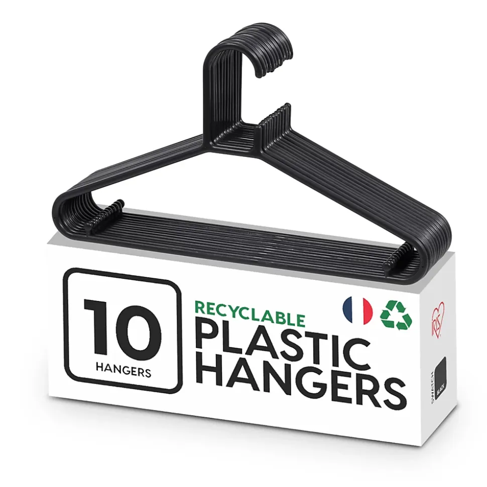 Iris Ohyama, Cintres plastique, Lot de 10 cintres pour vêtements, Noir, Sans BPA, Placards, Epais, Résistants, CHM-39