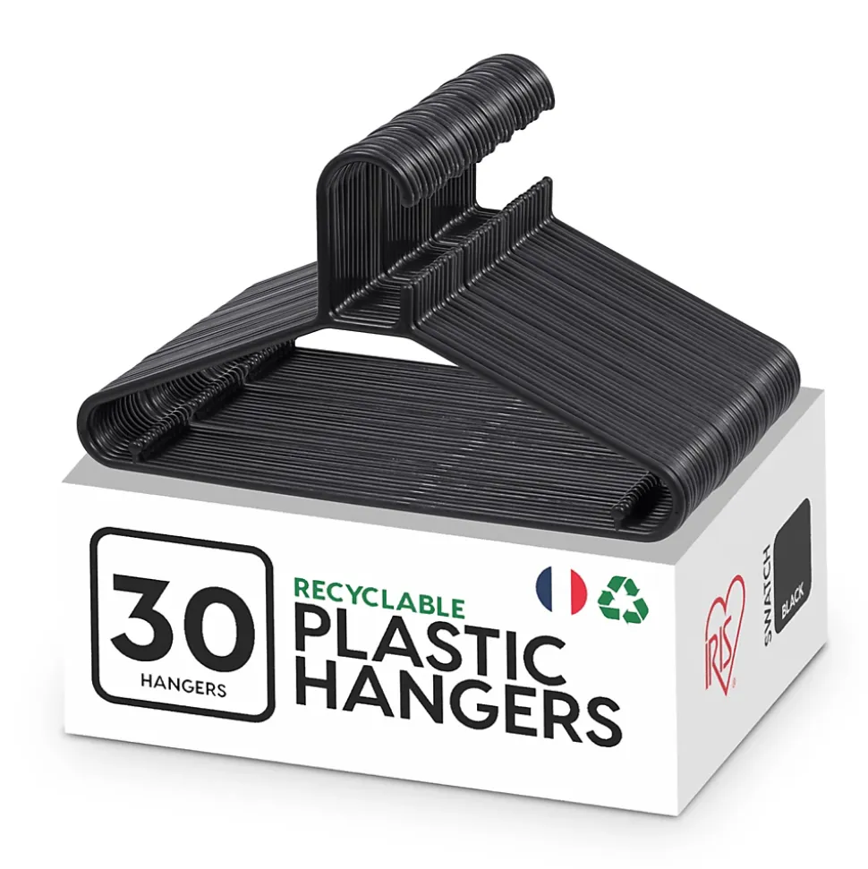 Iris Ohyama, Cintres plastique, Lot de 30 cintres pour vêtements, Noir, Sans BPA, Placards, Epais, Résistants, CHM-39