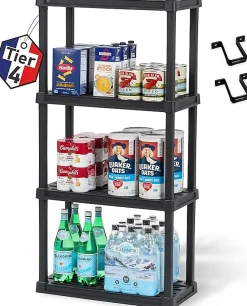 Iris Ohyama, Etagere Plastique Rangement, Résistante, Noir, Charge de 25 kg par Niveau, Facile à Assembler, Etagere Garage, PRS-M4