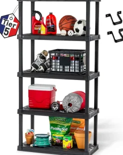 Iris Ohyama, Etagere Plastique Rangement, Résistante, Noir, Charge de 30 kg par Niveau, Facile à Assembler, Etagere Garage, PRS-L5